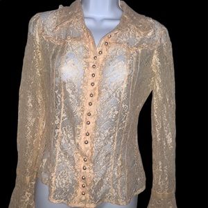Bebe cream lace button up blouse